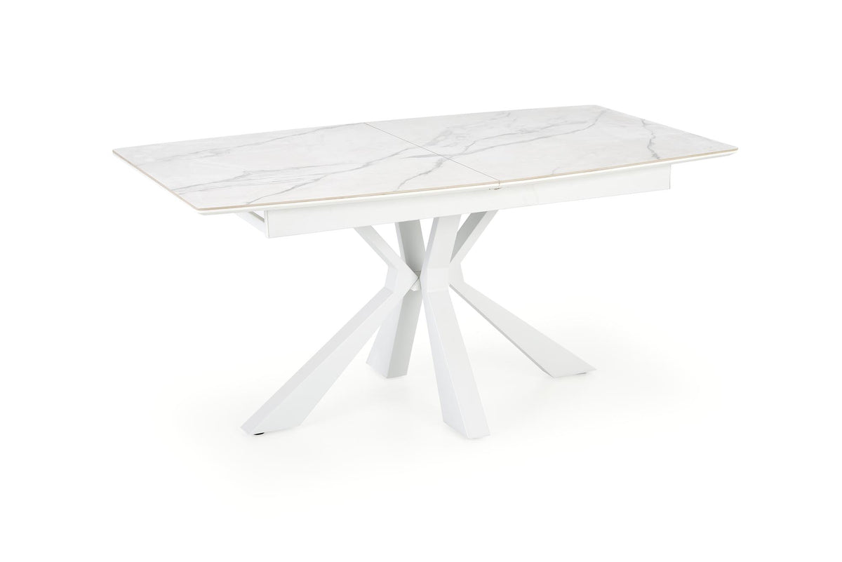 Tavolo allungabile in pietra sinterizzata effetto marmo bianco con gambe in acciaio bianco Vivaldi 160x89 cm - allungabile fino a 200 cm