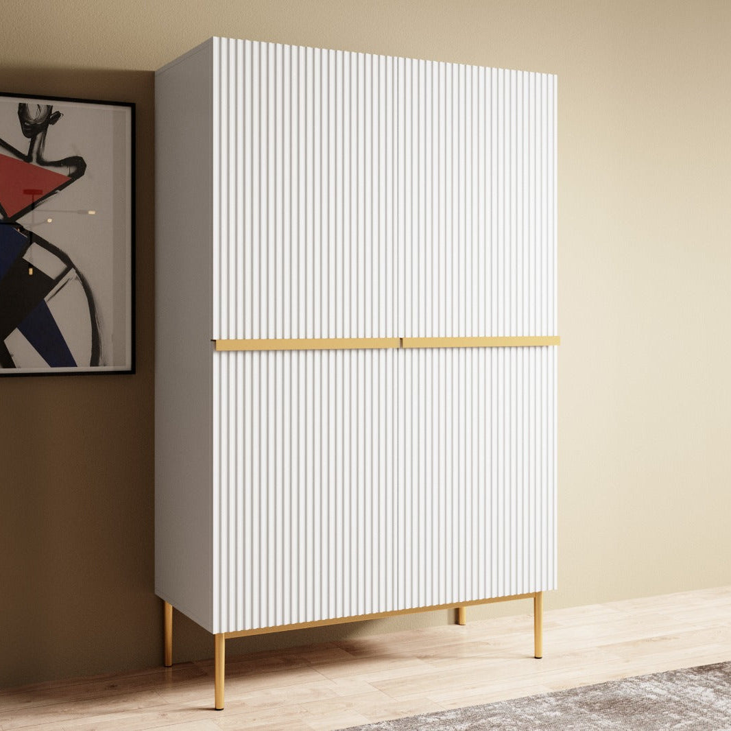 Credenza bianca 2 ante con piede in metallo oro Nicole 100x160 cm