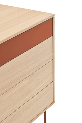 Cassettiera 4 cassetti quercia e terracotta Yoko 90x91 cm