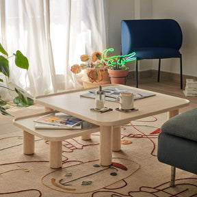 Set tavolini in legno naturale Nest di Teulat 79x79 h31 cm