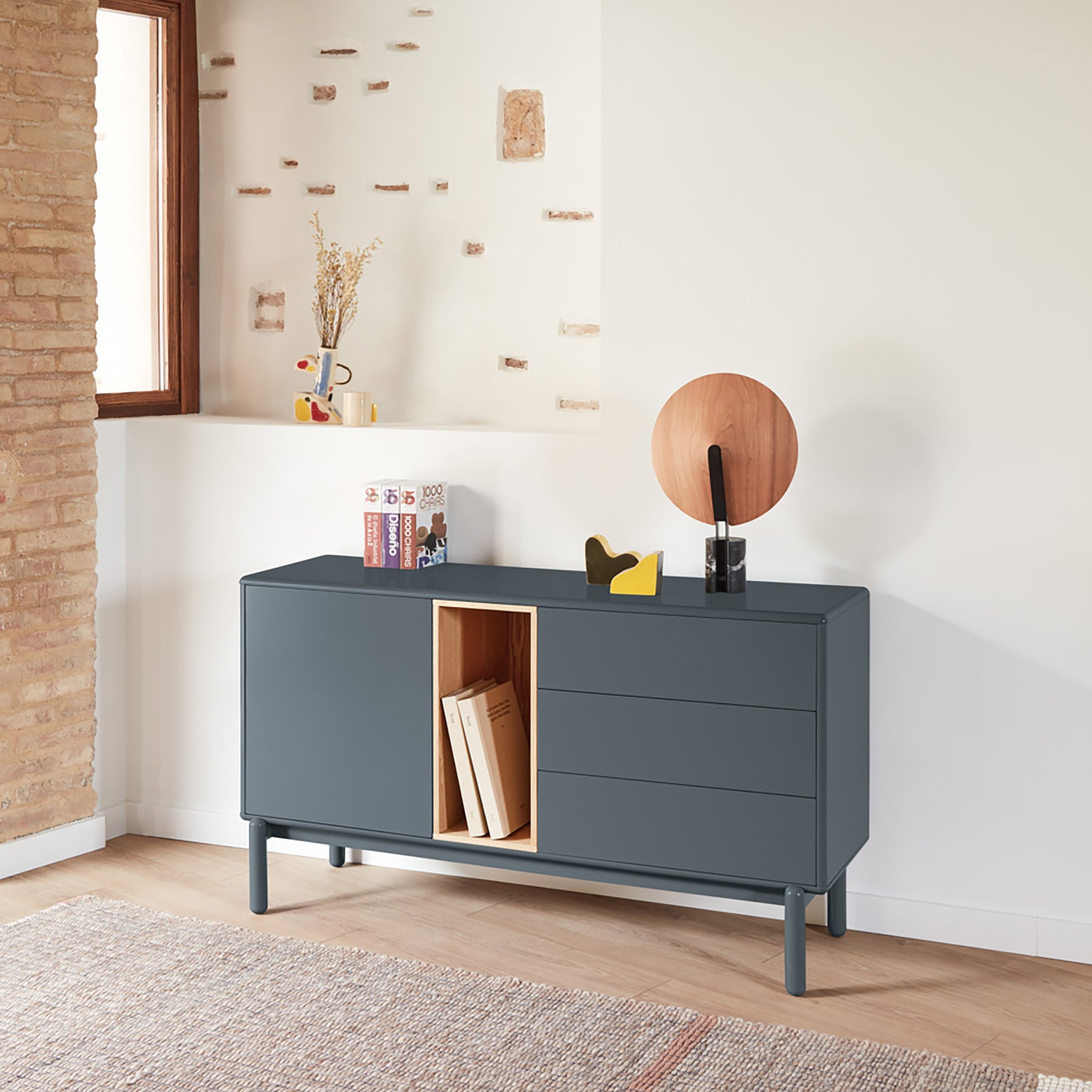 Madia 1 anta 3 cassetti in legno massello Corvo di Teulat 140x40 cm