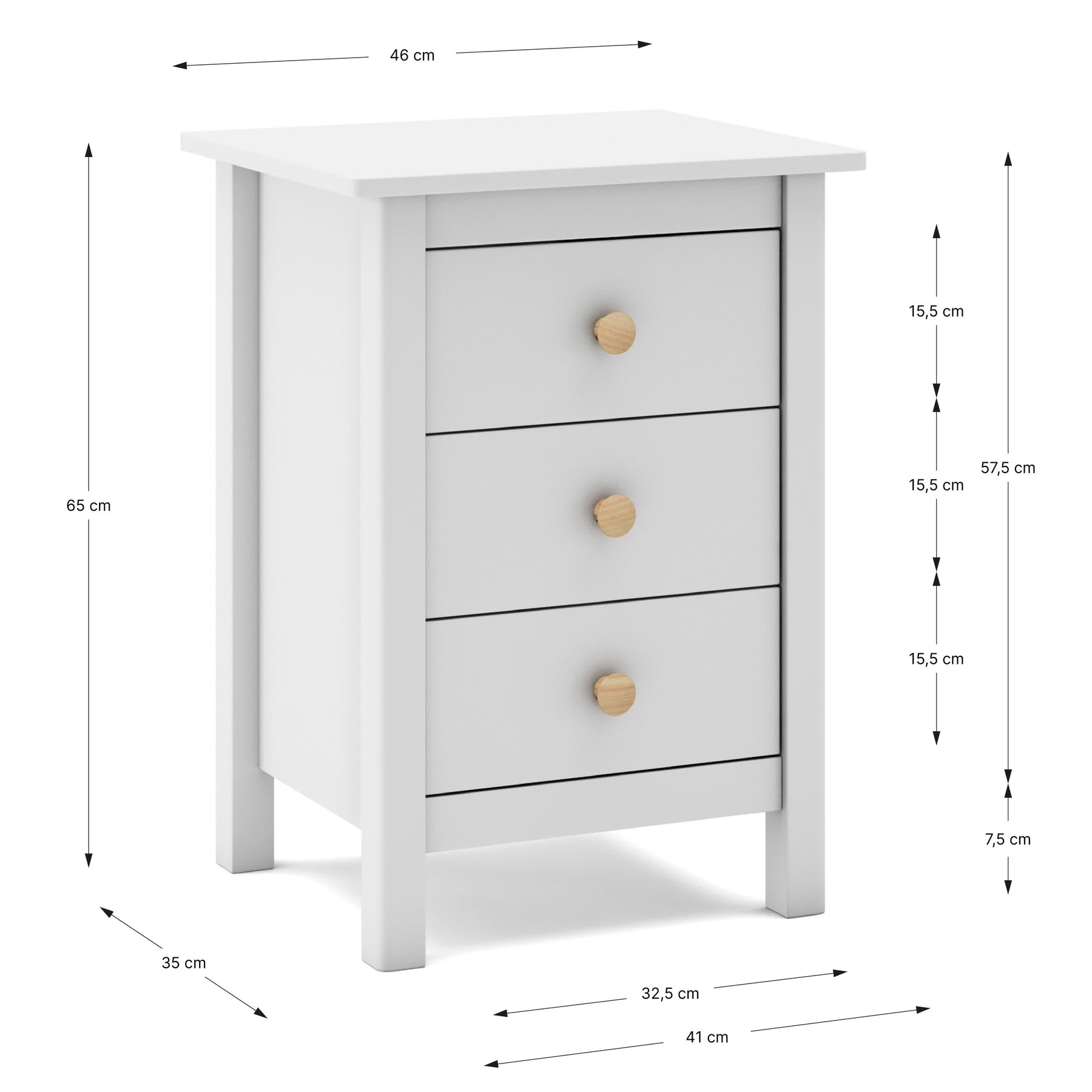 Comodino a 3 cassetti Max 46x65 cm