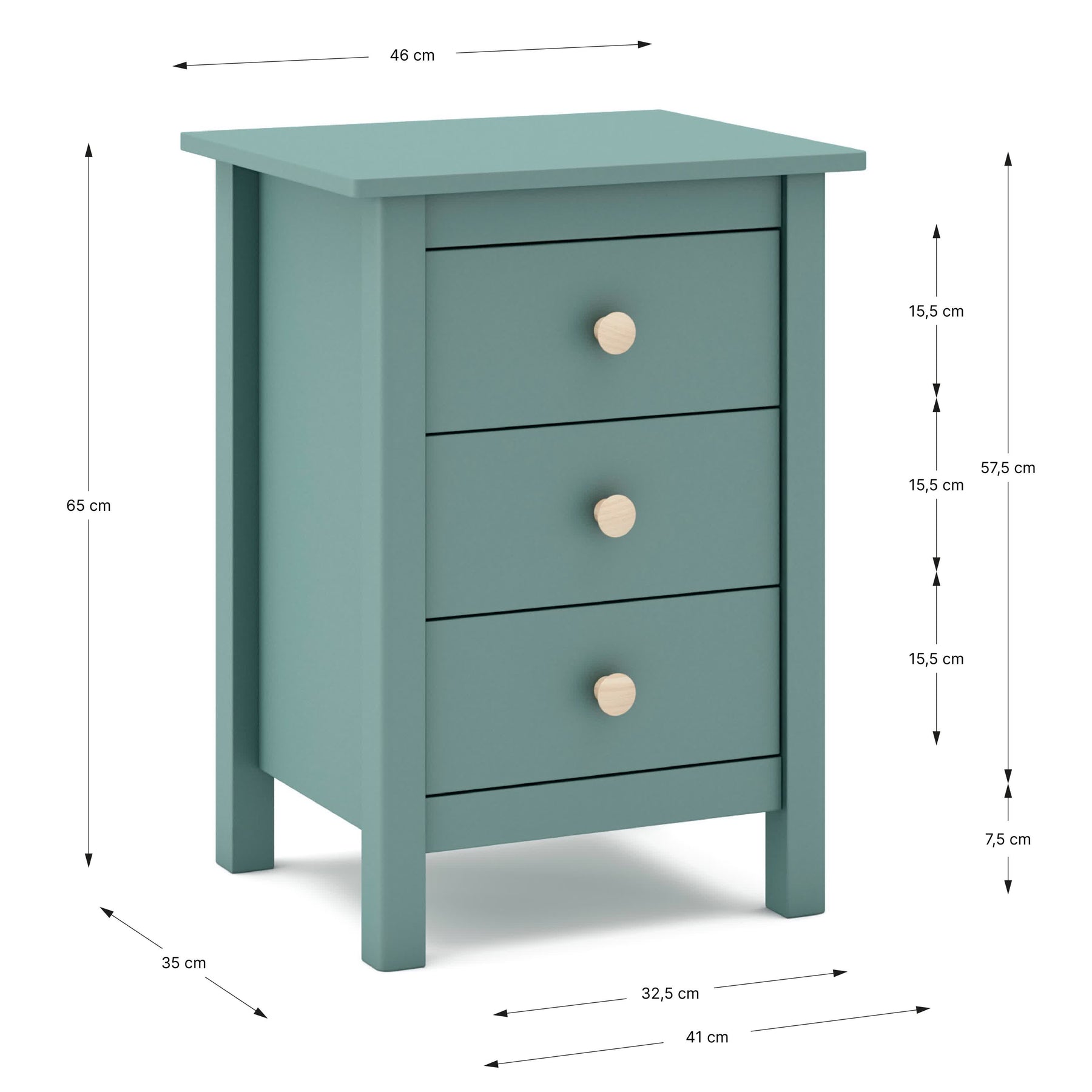 Comodino a 3 cassetti Max 46x65 cm
