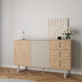 Madia 2 ante 3 cassetti rovere/grigio Molly 140x80 cm