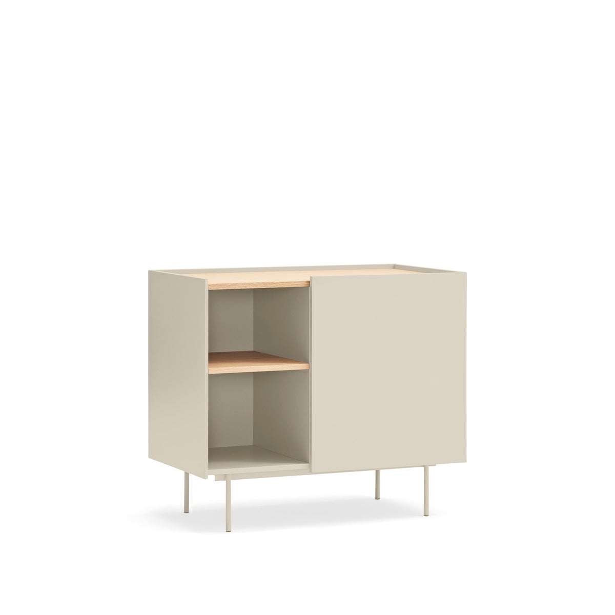Cassettiera tre cassetti con anta legno rovere e cashmere Otto di Teulat 88x78 cm