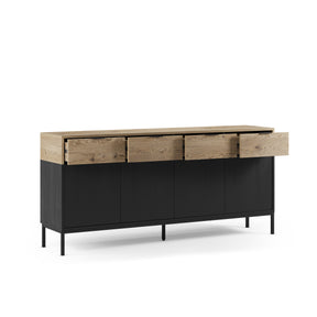 Madia 4 ante 4 cassetti nero e rovere Maris 180x80 cm