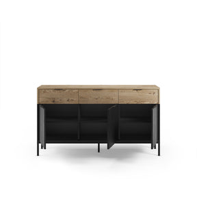Madia 3 ante 3 cassetti nero e rovere Maris 150x80 cm