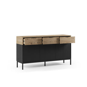 Madia 3 ante 3 cassetti nero e rovere Maris 150x80 cm