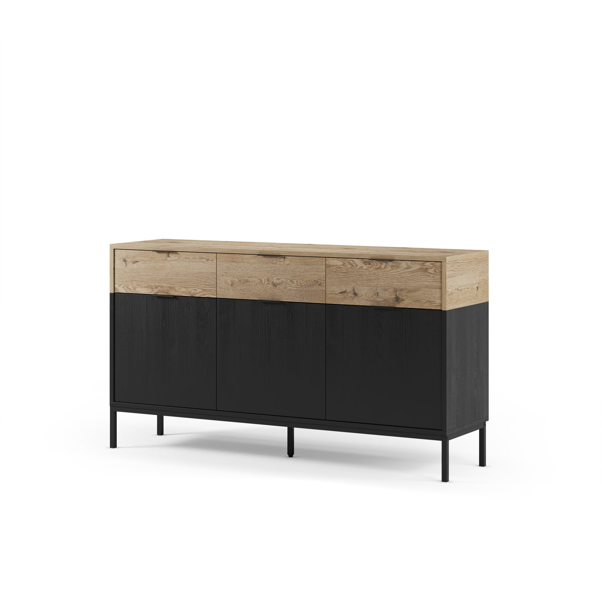 Madia 3 ante 3 cassetti nero e rovere Maris 150x80 cm
