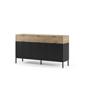 Madia 3 ante 3 cassetti nero e rovere Maris 150x80 cm