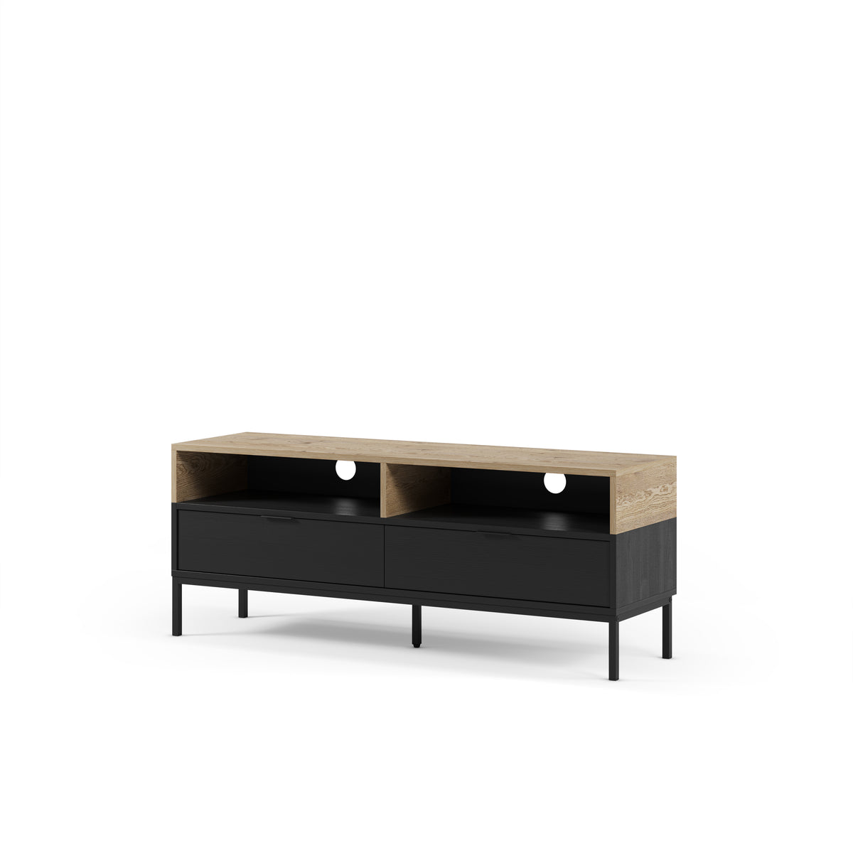 Mobile TV 2 cassetti nero e rovere Maris 140x55 cm