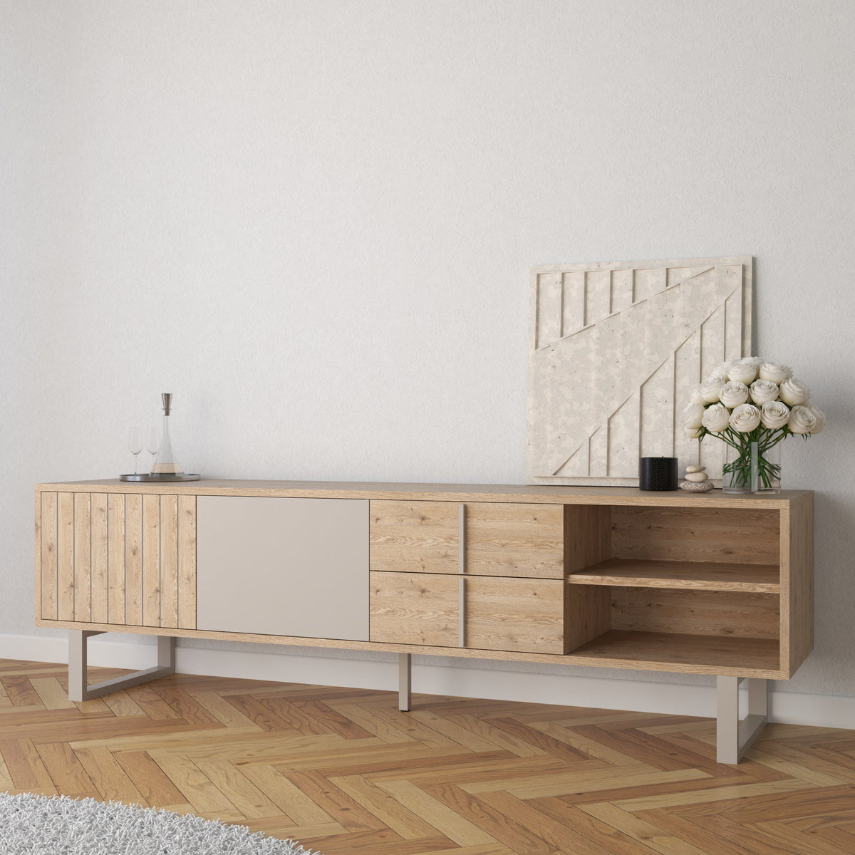Mobile TV 2 ante 2 cassetti rovere/grigio Molly 180x51 cm