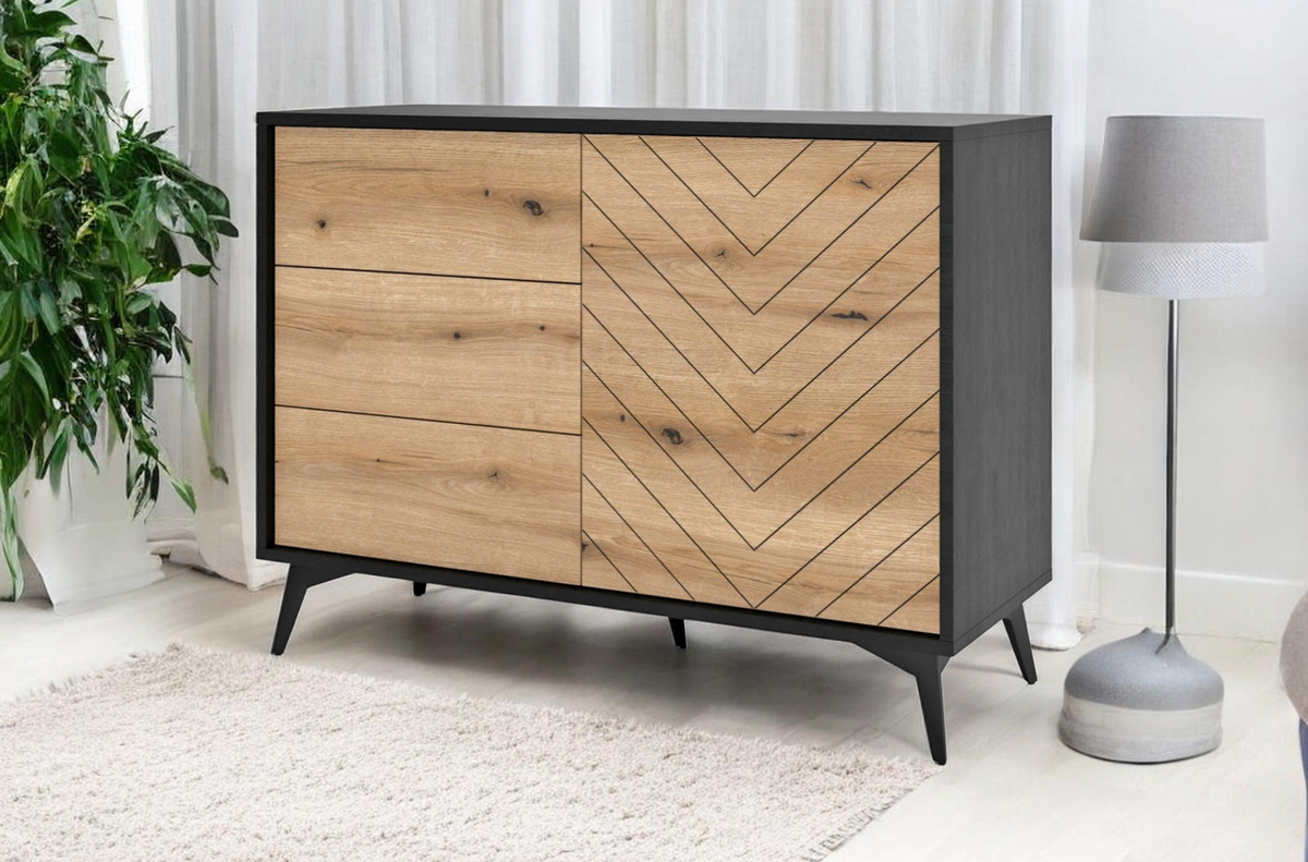 Madia 1 anta e 3 cassetti in legno laminato con piedi in metallo Evoke 104x77 cm