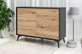 Madia 1 anta e 3 cassetti in legno laminato con piedi in metallo Evoke 104x77 cm