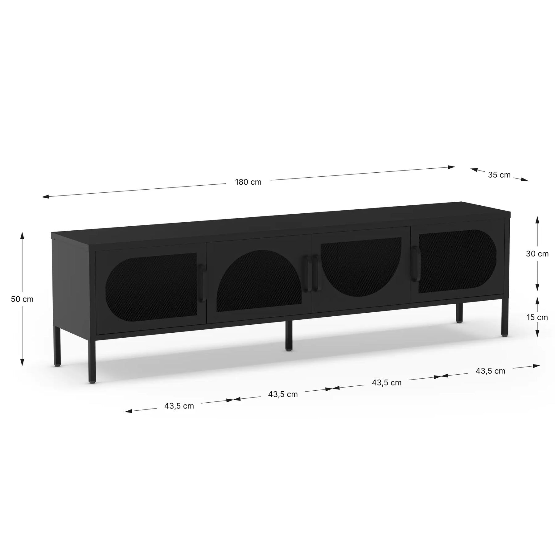 Mobile TV a 4 ante in metallo Diora 180x50 cm