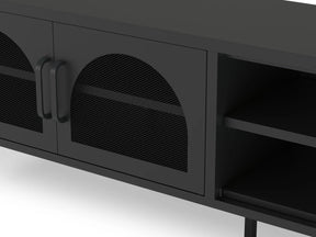 Mobile TV in metallo con ante in vetro e mensole a giorno Diora 160x50 cm