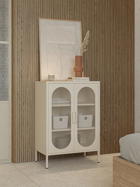 Credenza con 2 ante in rete e ripiani regolabili Diora 70x100 cm