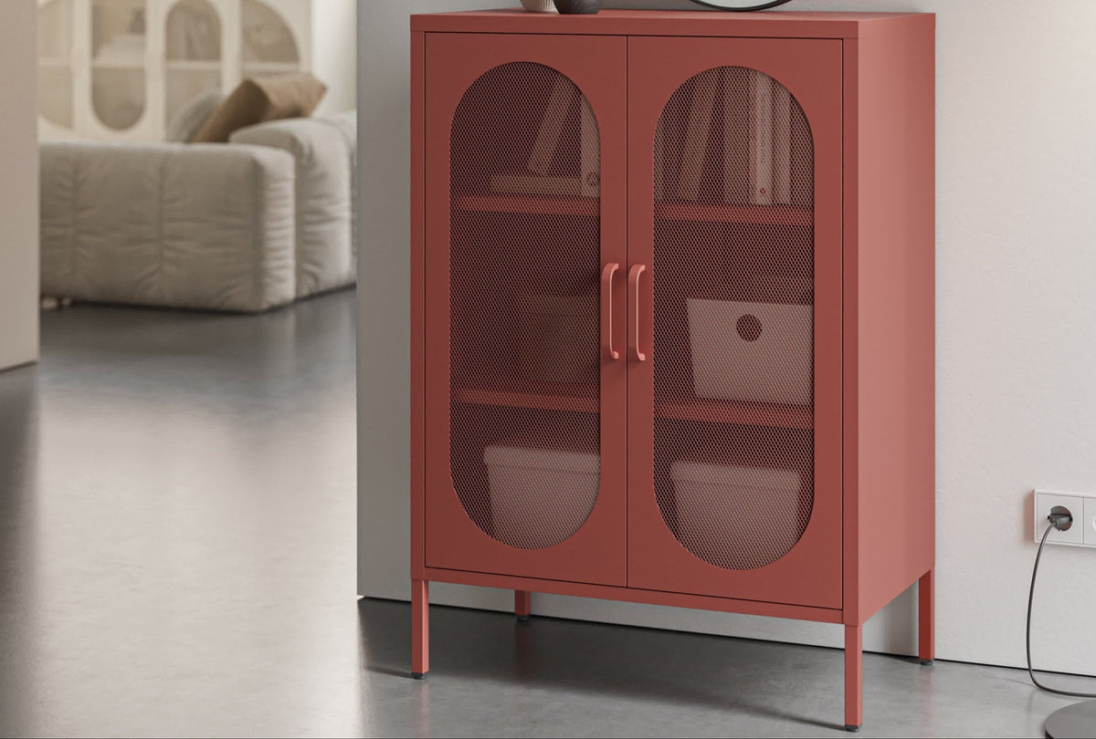 Credenza con 2 ante in rete e ripiani regolabili Diora 70x100 cm