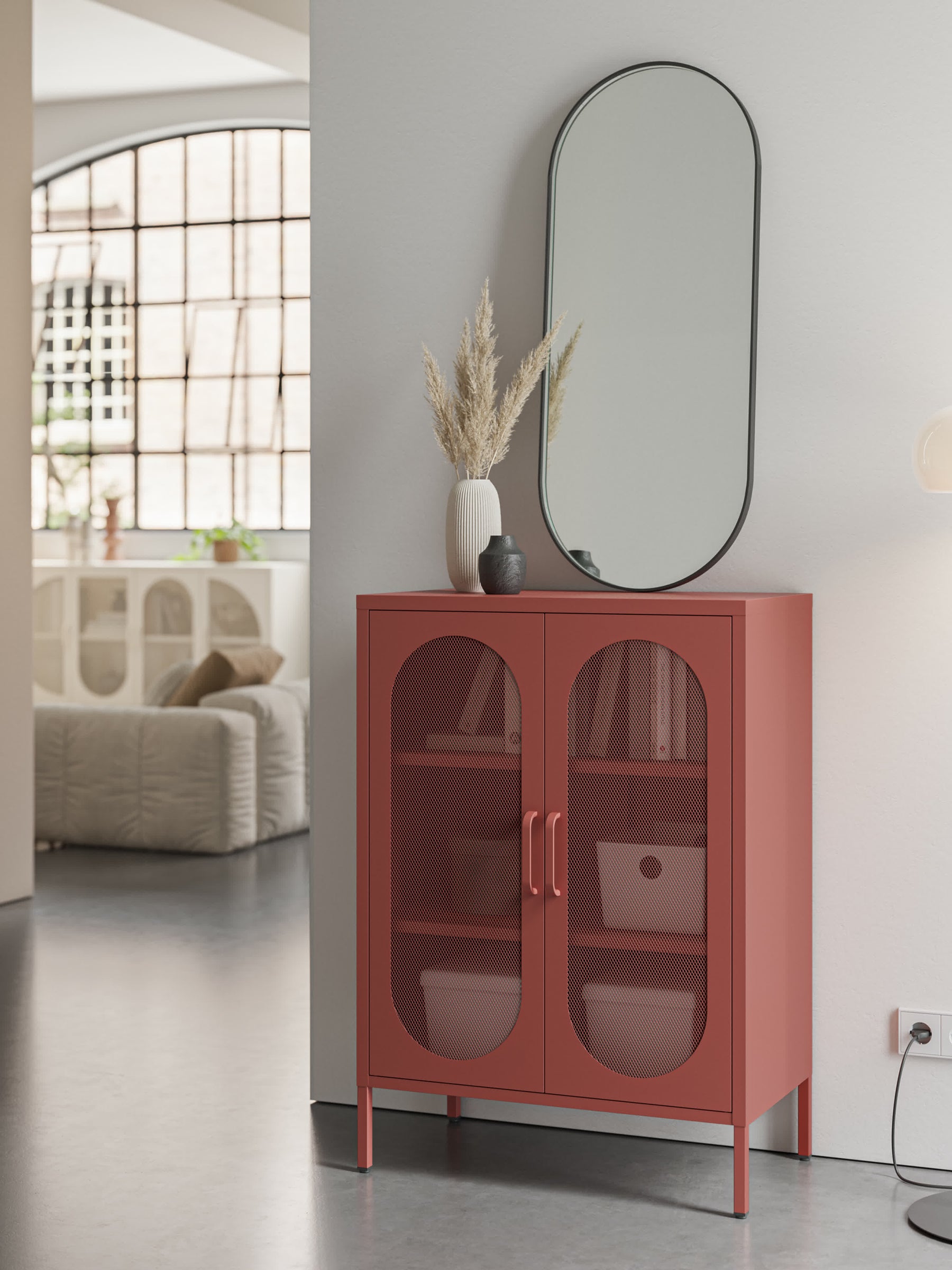 Credenza con 2 ante in rete e ripiani regolabili Diora 70x100 cm