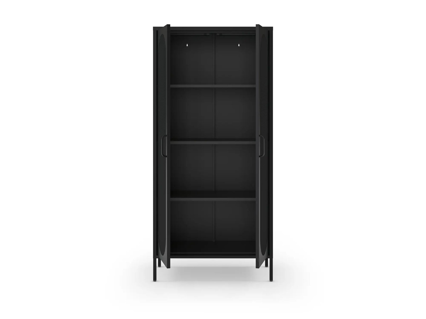 Credenza in metallo con 2 ante in rete e ripiani regolabili Diora 40x170 cm