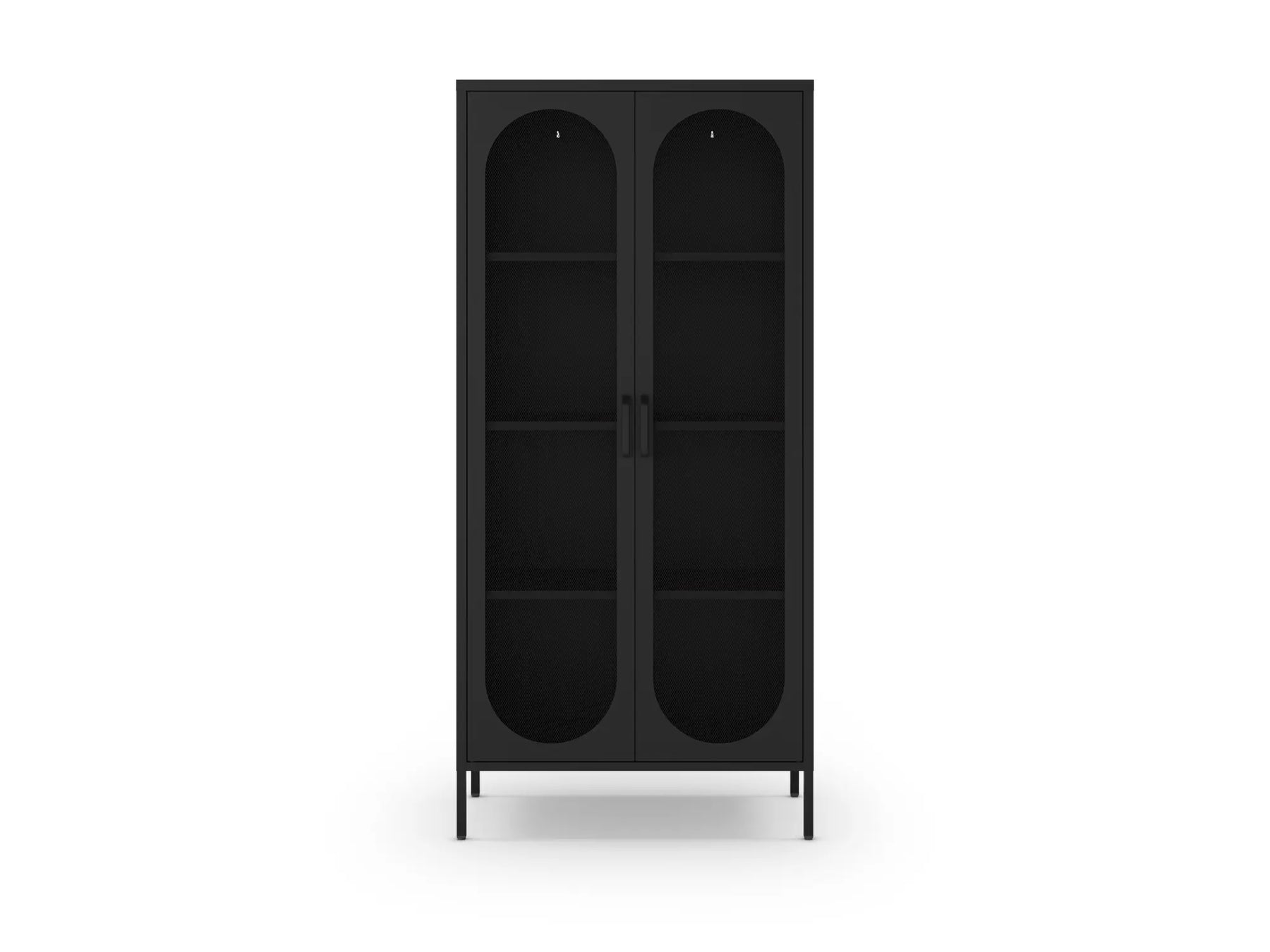 Credenza in metallo con 2 ante in rete e ripiani regolabili Diora 40x170 cm
