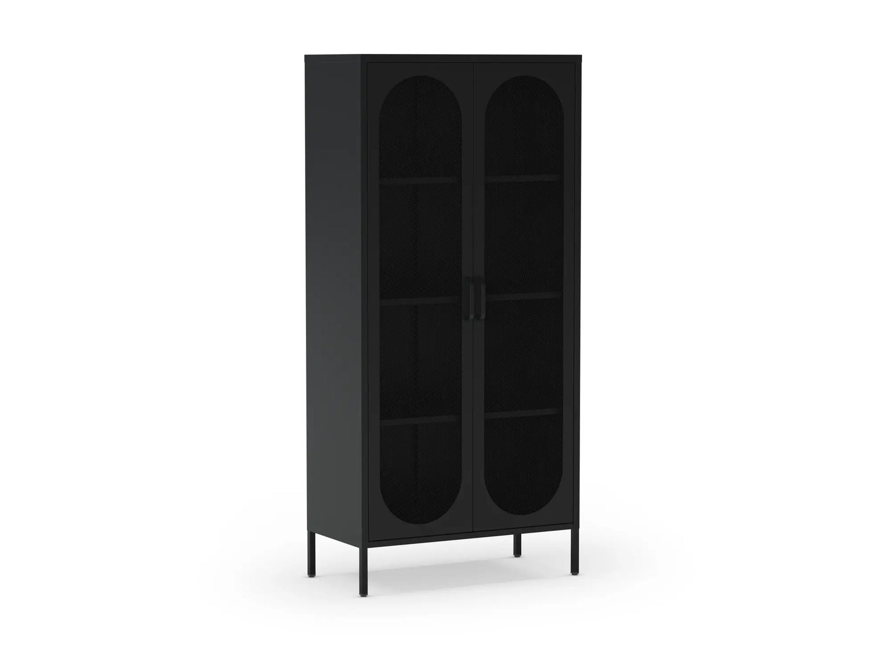 Credenza in metallo con 2 ante in rete e ripiani regolabili Diora 40x170 cm