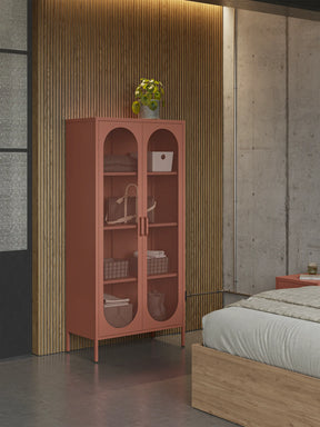 Credenza in metallo con 2 ante in rete e ripiani regolabili Diora 40x170 cm