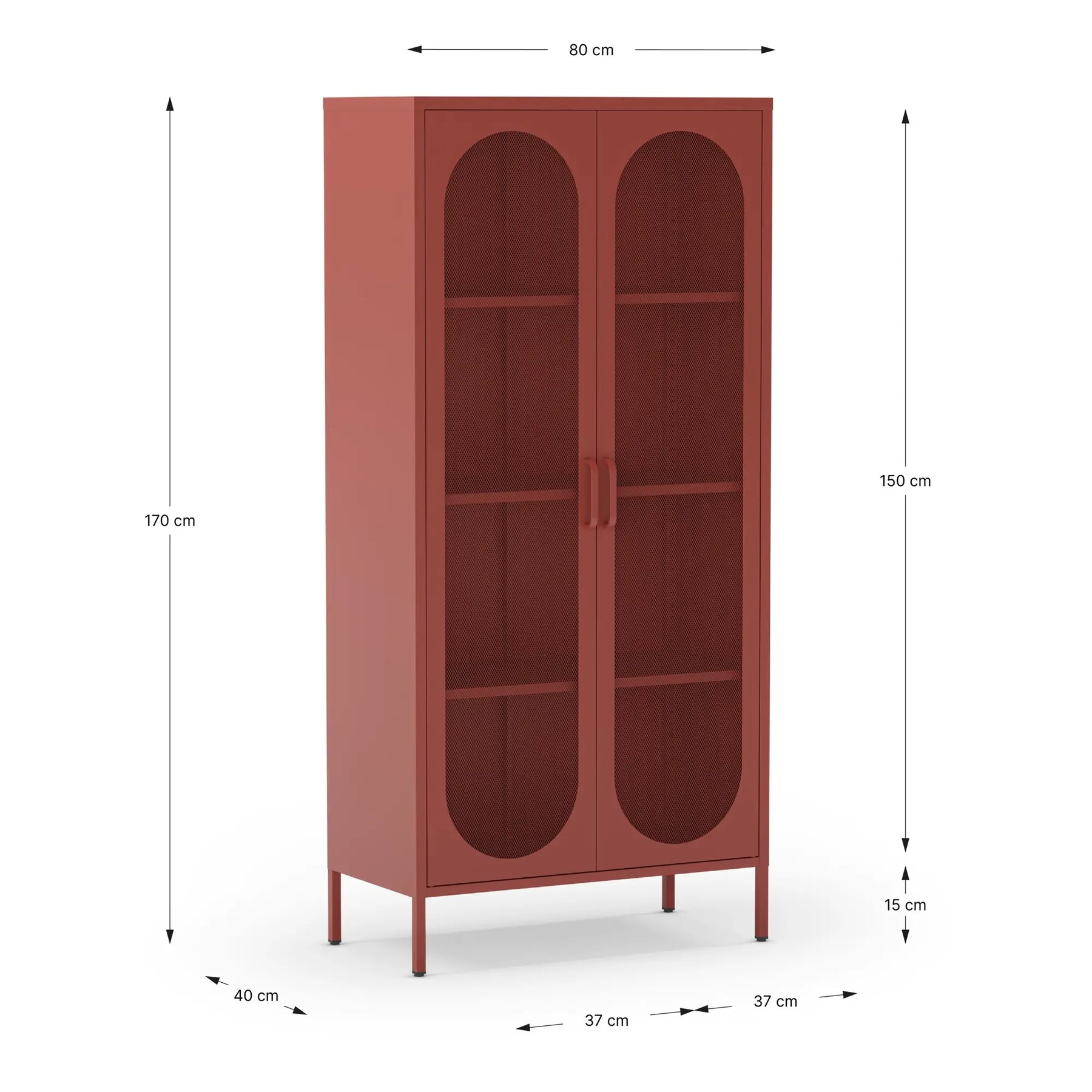 Credenza in metallo con 2 ante in rete e ripiani regolabili Diora 40x170 cm