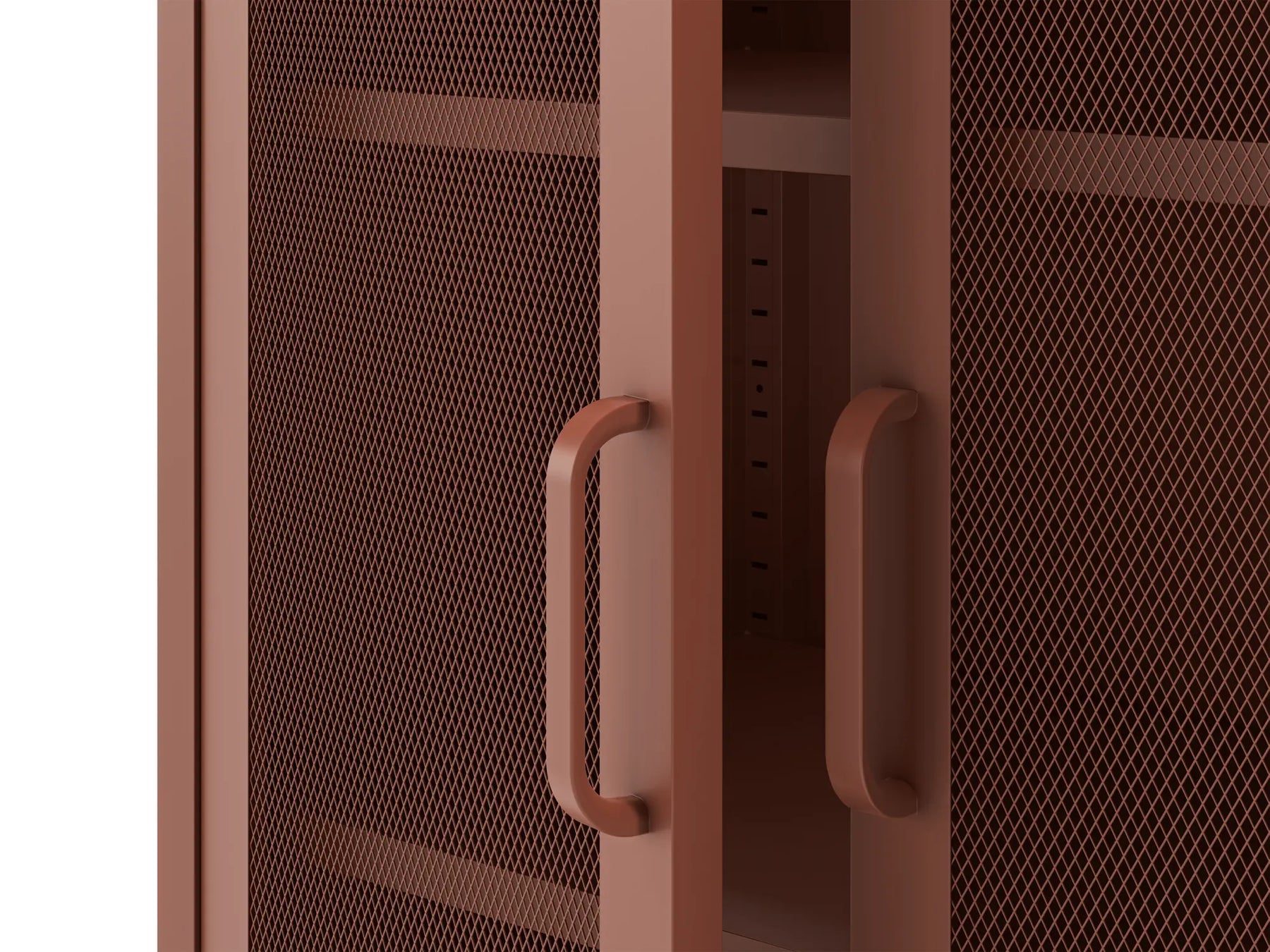Credenza in metallo con 2 ante in rete e ripiani regolabili Diora 40x170 cm