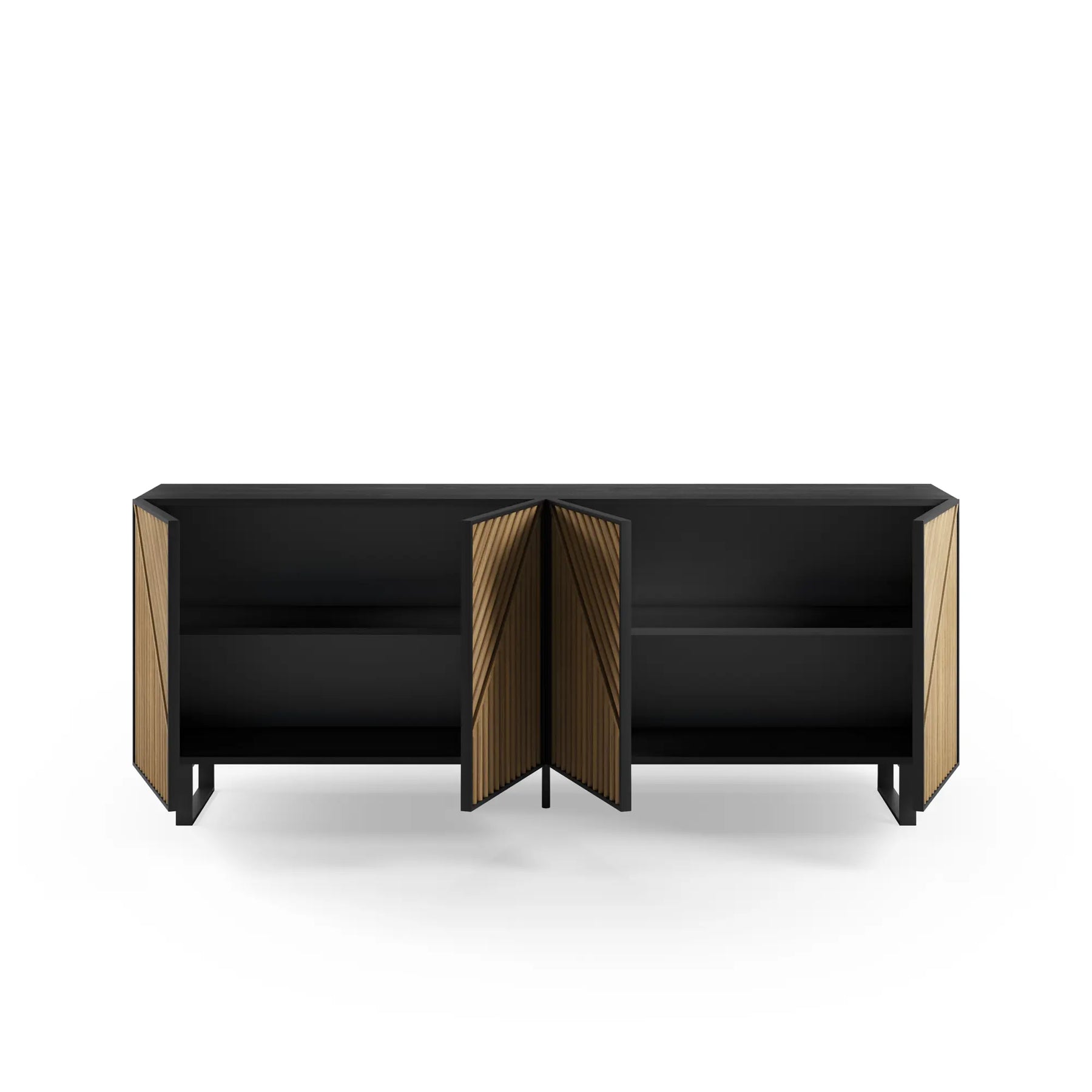 Credenza 4 ante nero e rovere Clea 201x80 cm