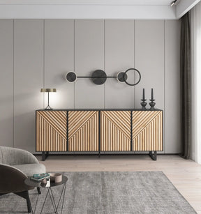 Credenza 4 ante nero e rovere Clea 201x80 cm