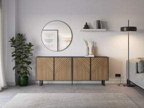 Credenza 4 ante nero e rovere Clea 201x80 cm