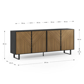 Credenza 4 ante nero e rovere Clea 201x80 cm