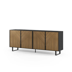 Credenza 4 ante nero e rovere Clea 201x80 cm