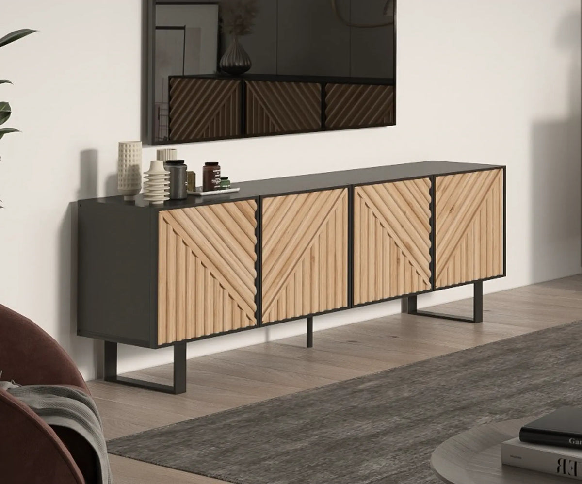 Mobile TV 4 ante nero e rovere Clea 161x55 cm
