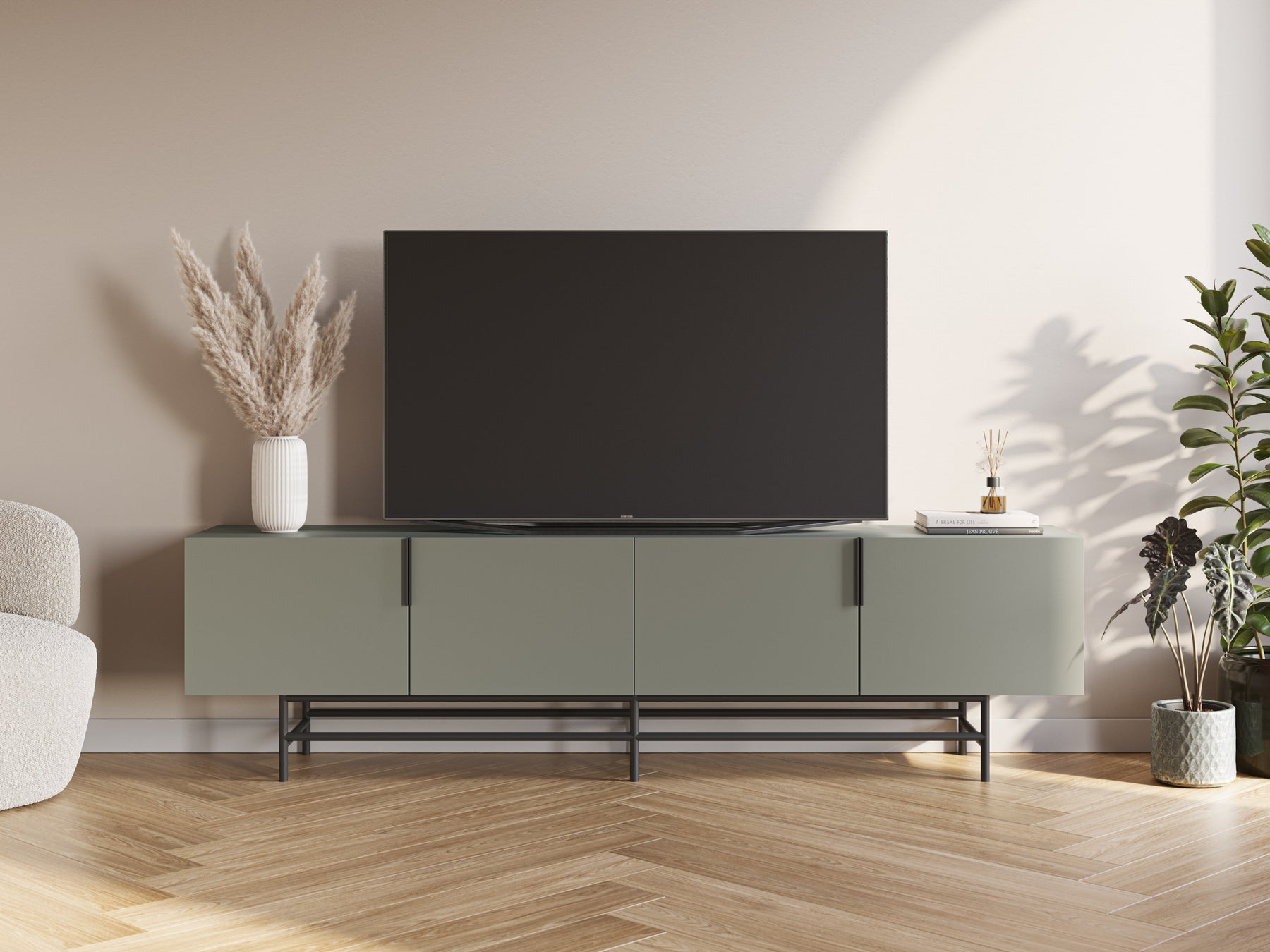Mobile TV 4 ante con gamba in metallo Elide 200x63 cm