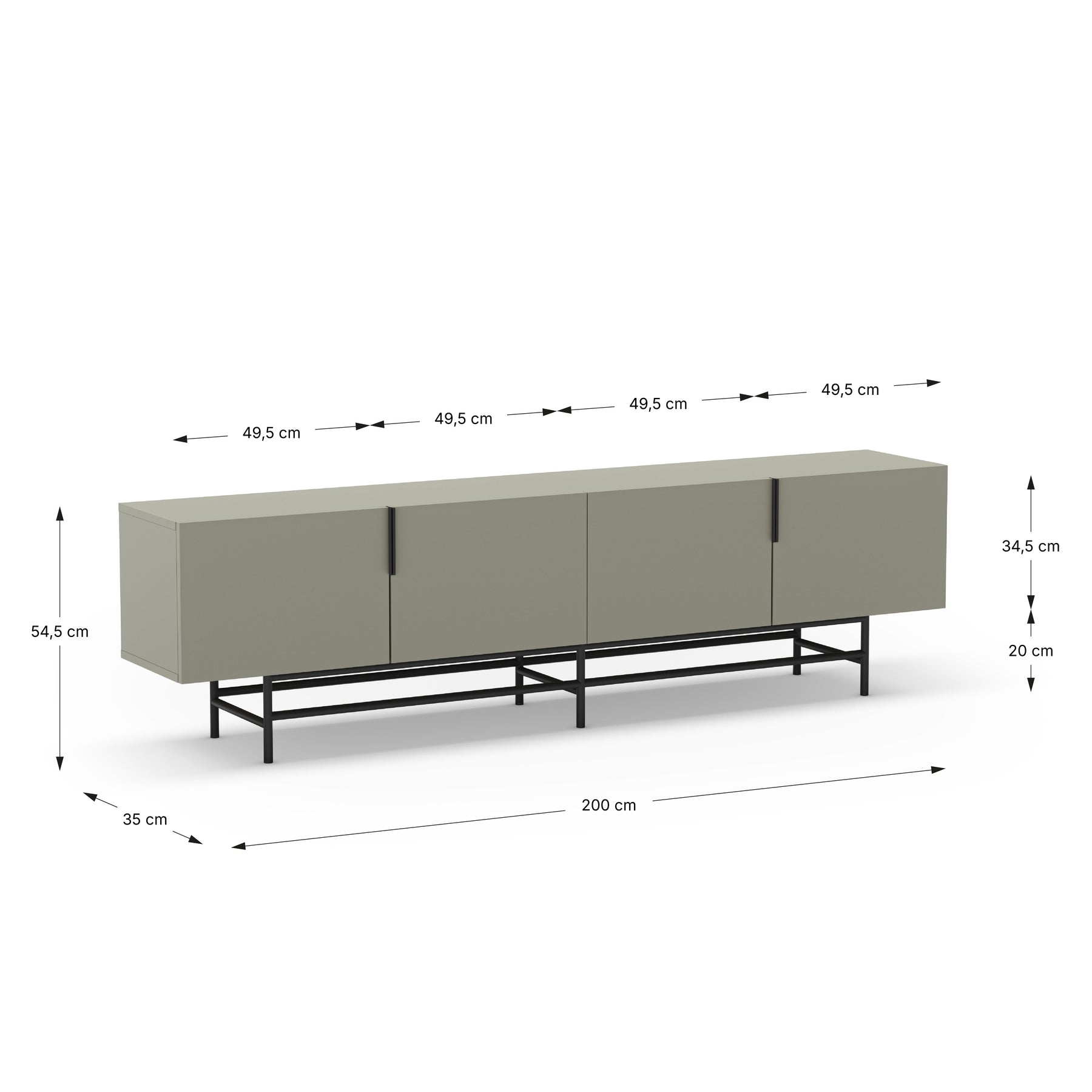 Mobile TV 4 ante con gamba in metallo Elide 200x63 cm