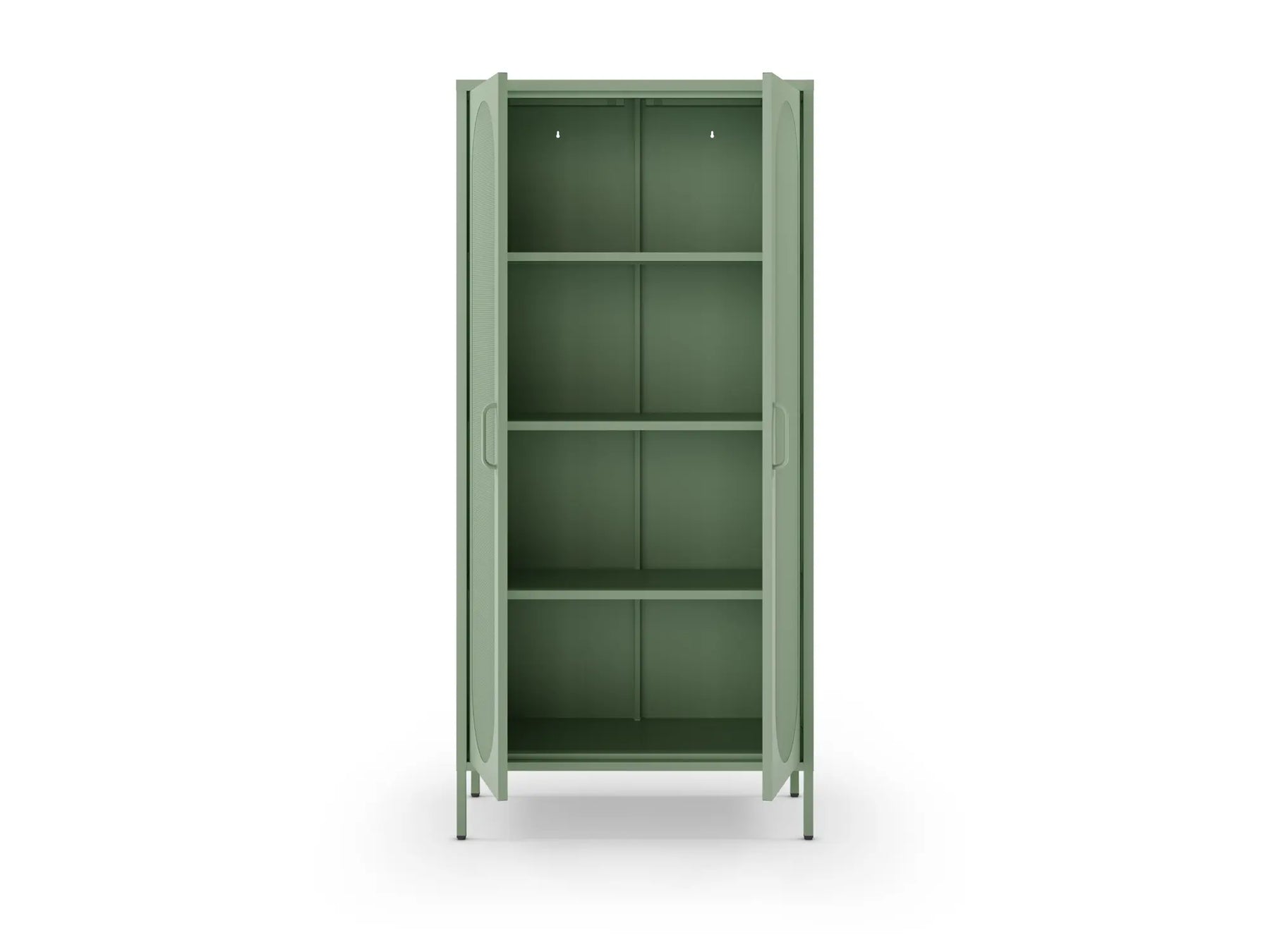 Credenza in metallo con 2 ante in rete e ripiani regolabili Diora 40x170 cm