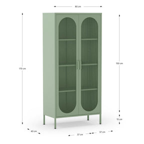 Credenza in metallo con 2 ante in rete e ripiani regolabili Diora 40x170 cm