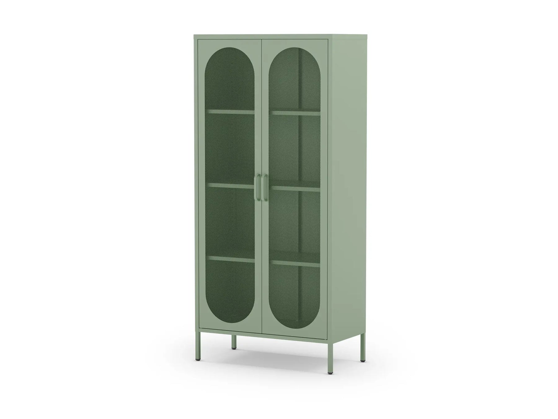 Credenza in metallo con 2 ante in rete e ripiani regolabili Diora 40x170 cm