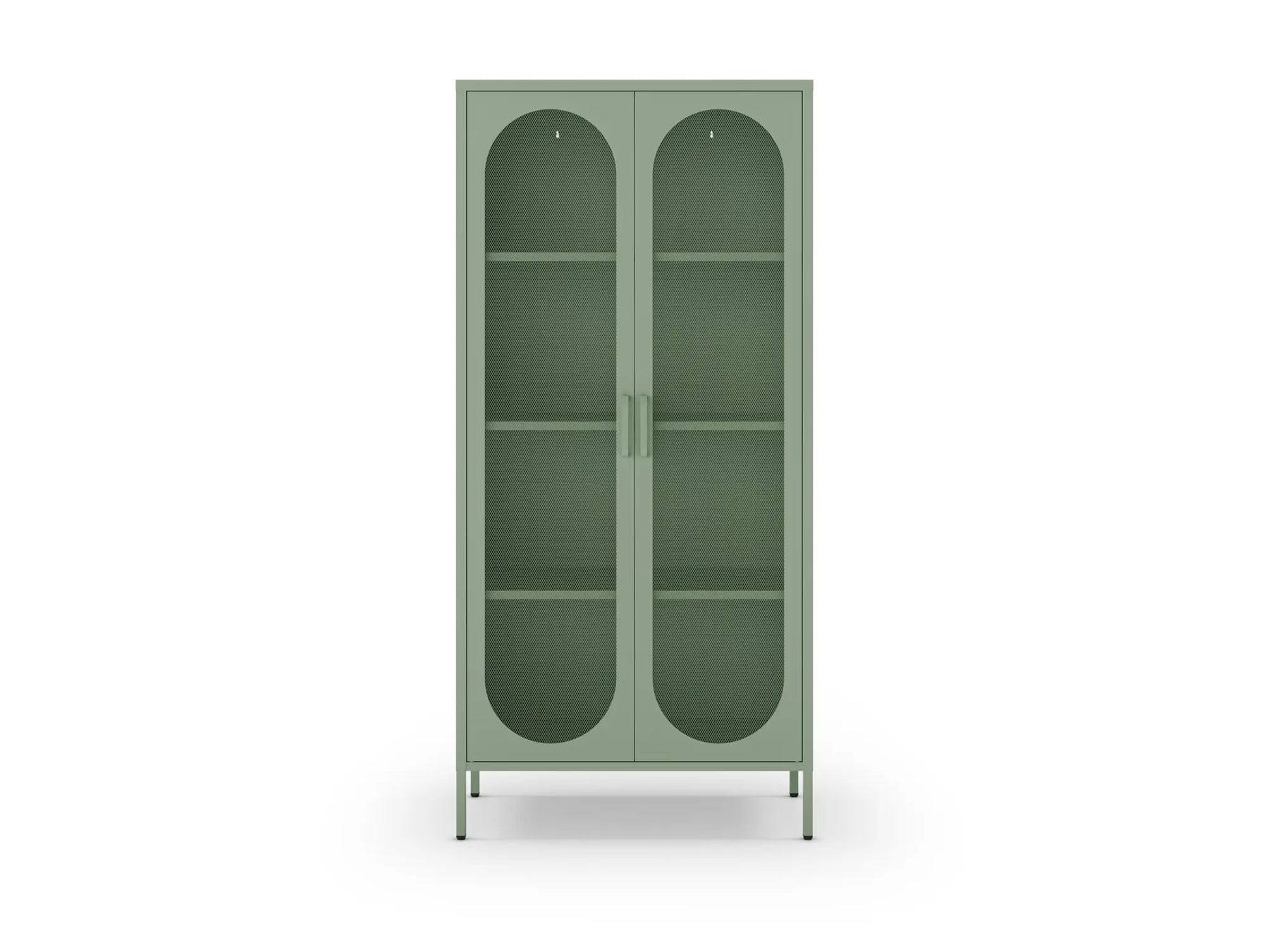 Credenza in metallo con 2 ante in rete e ripiani regolabili Diora 40x170 cm