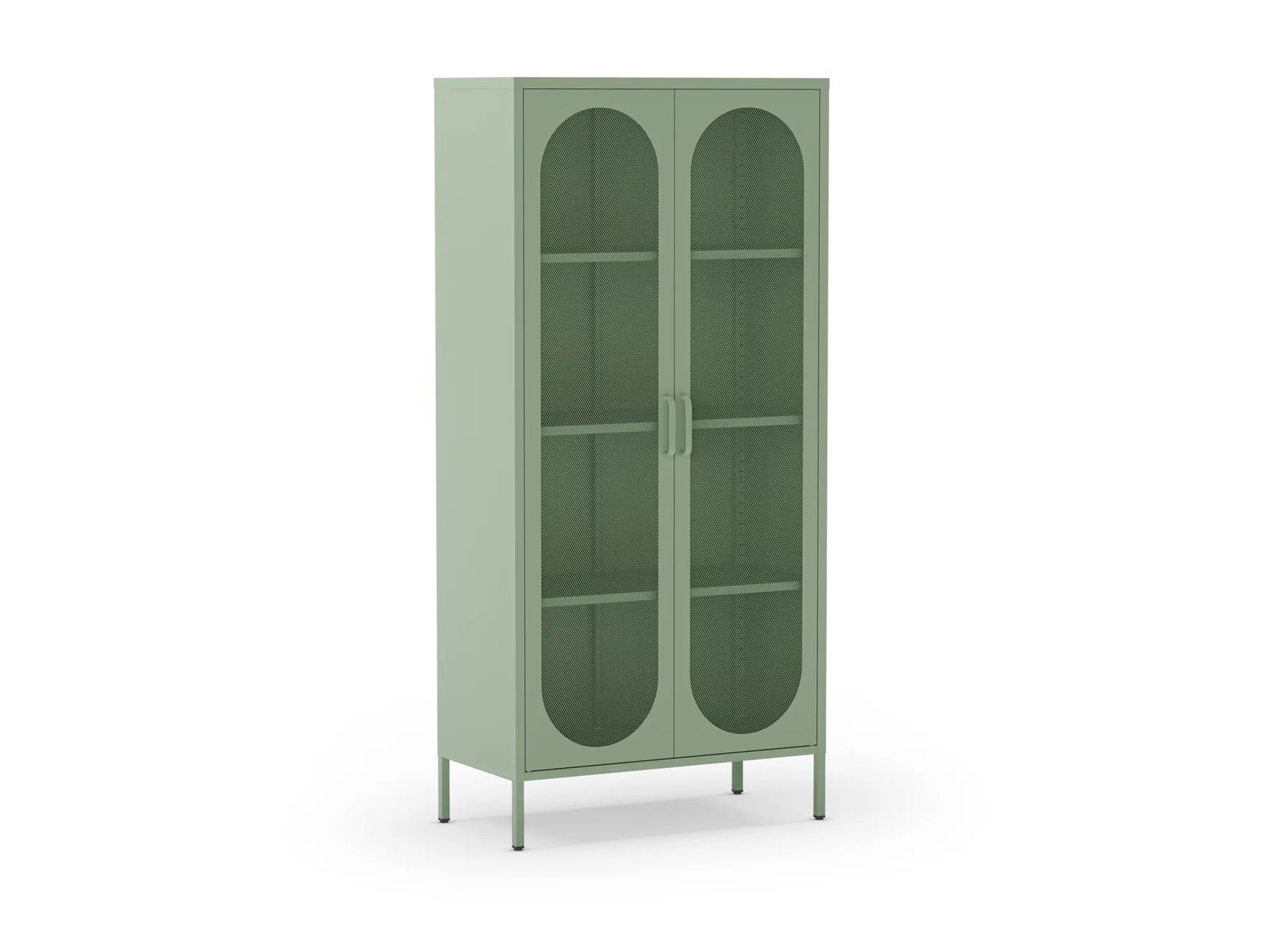 Credenza in metallo con 2 ante in rete e ripiani regolabili Diora 40x170 cm