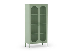 Credenza in metallo con 2 ante in rete e ripiani regolabili Diora 40x170 cm