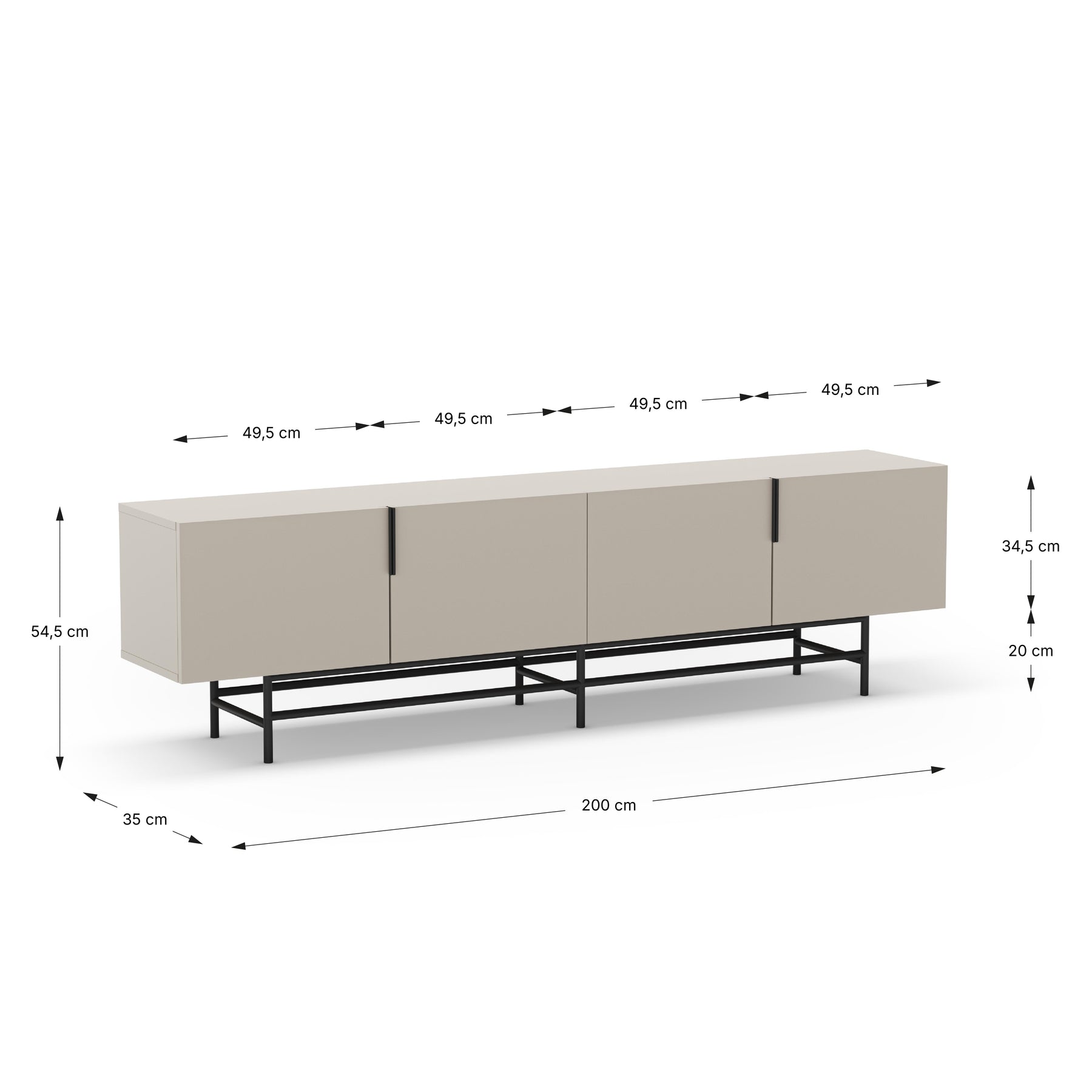 Mobile TV 4 ante con gamba in metallo Elide 200x63 cm