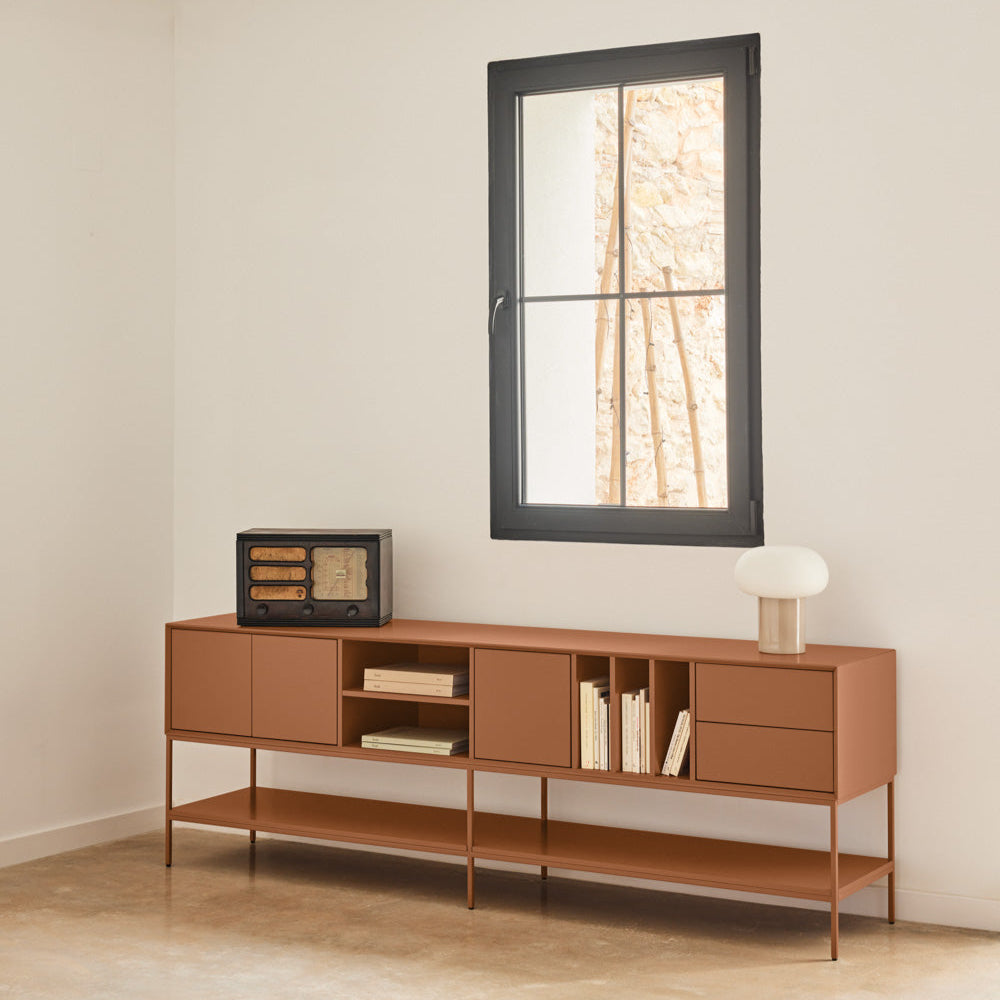 Mobile TV 3 ante 2 cassetti con gambe in metallo Platt 220x74 cm