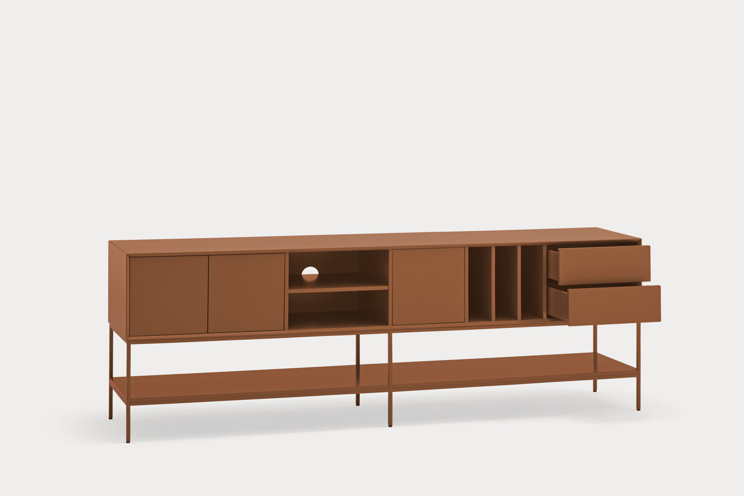 Mobile TV 3 ante 2 cassetti con gambe in metallo Platt 220x74 cm