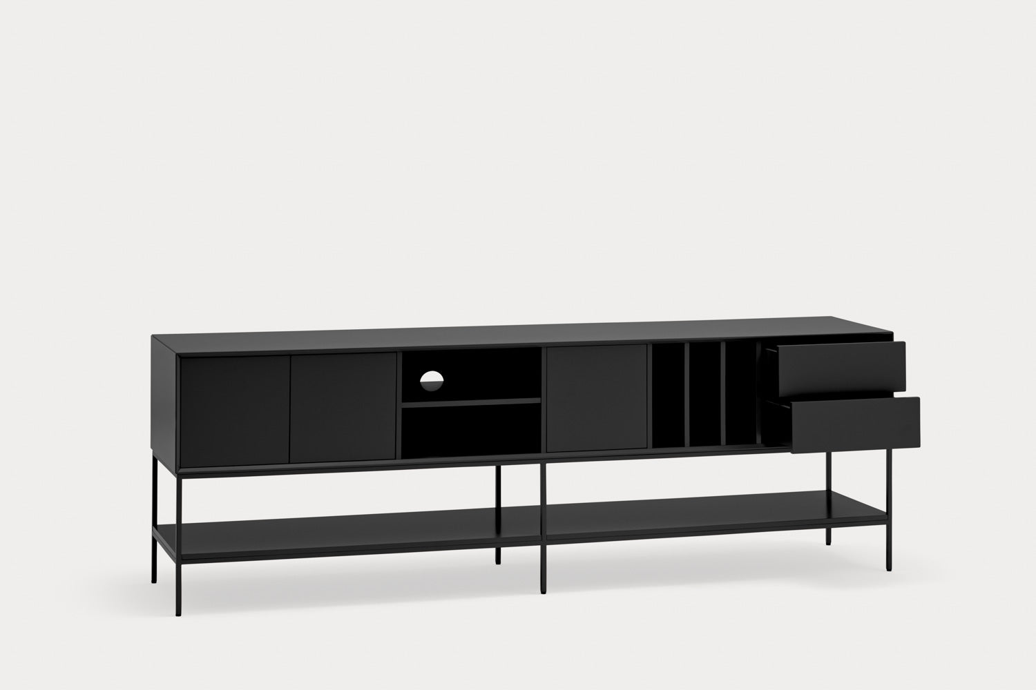 Mobile TV 3 ante 2 cassetti con gambe in metallo Platt 220x74 cm