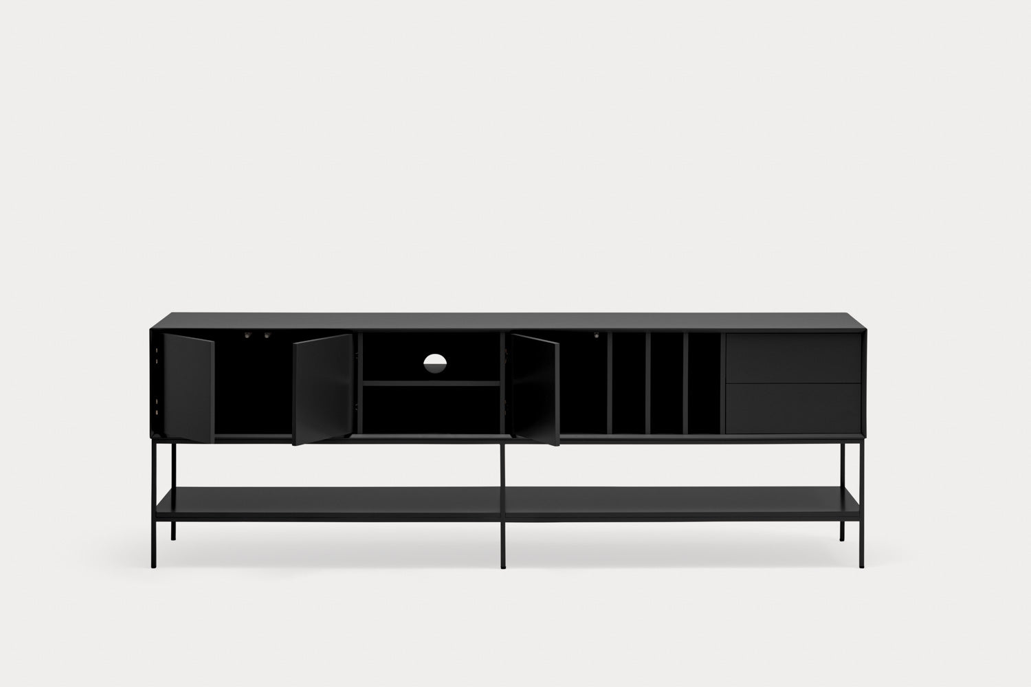 Mobile TV 3 ante 2 cassetti con gambe in metallo Platt 220x74 cm