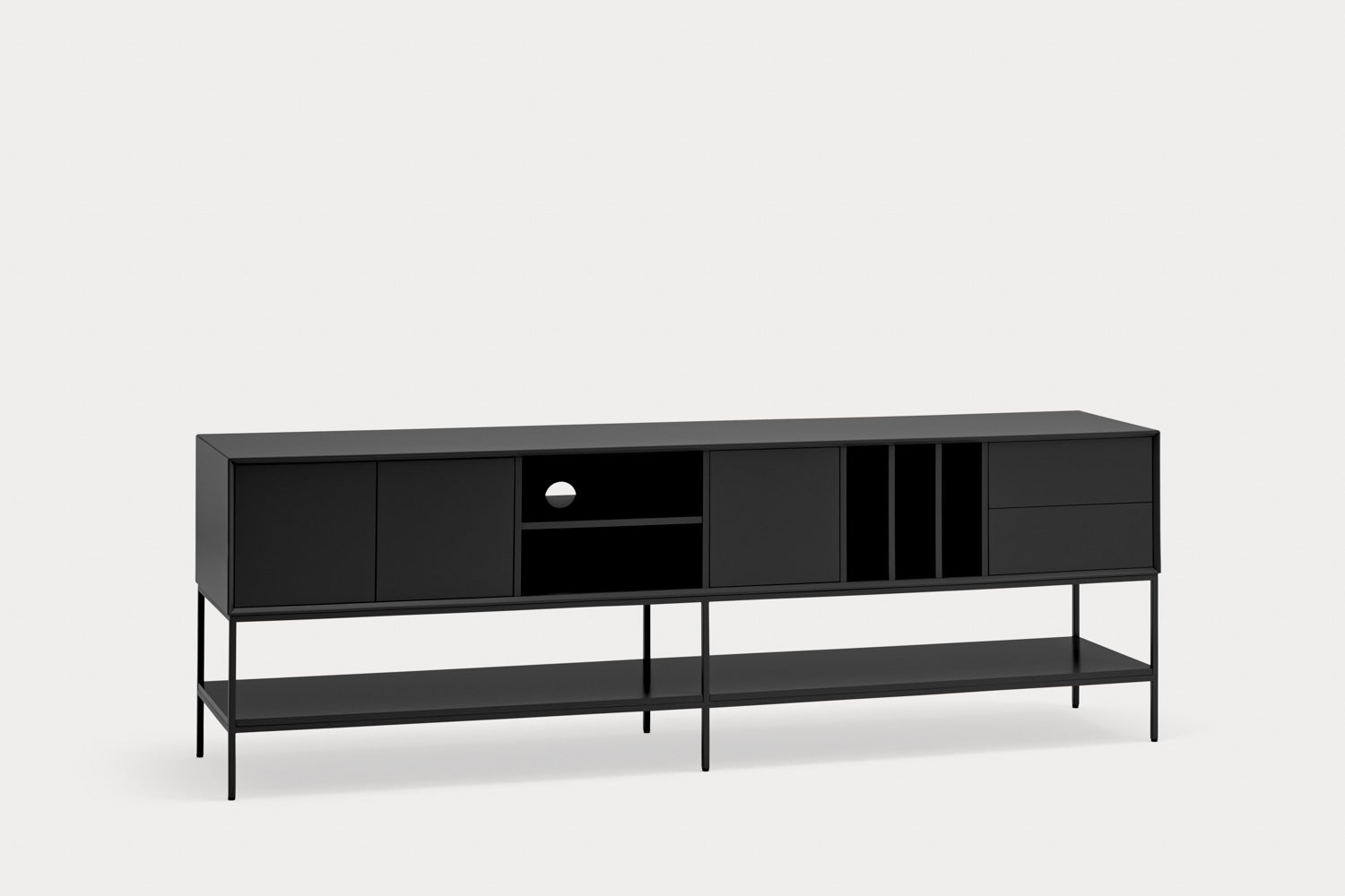 Mobile TV 3 ante 2 cassetti con gambe in metallo Platt 220x74 cm