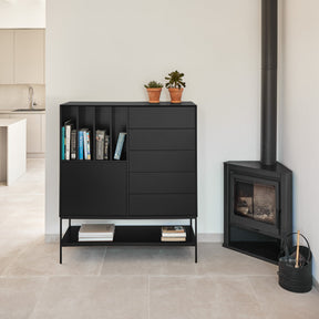 Credenza 1 anta 5 cassetti con gambe in metallo Platt 120x140 cm